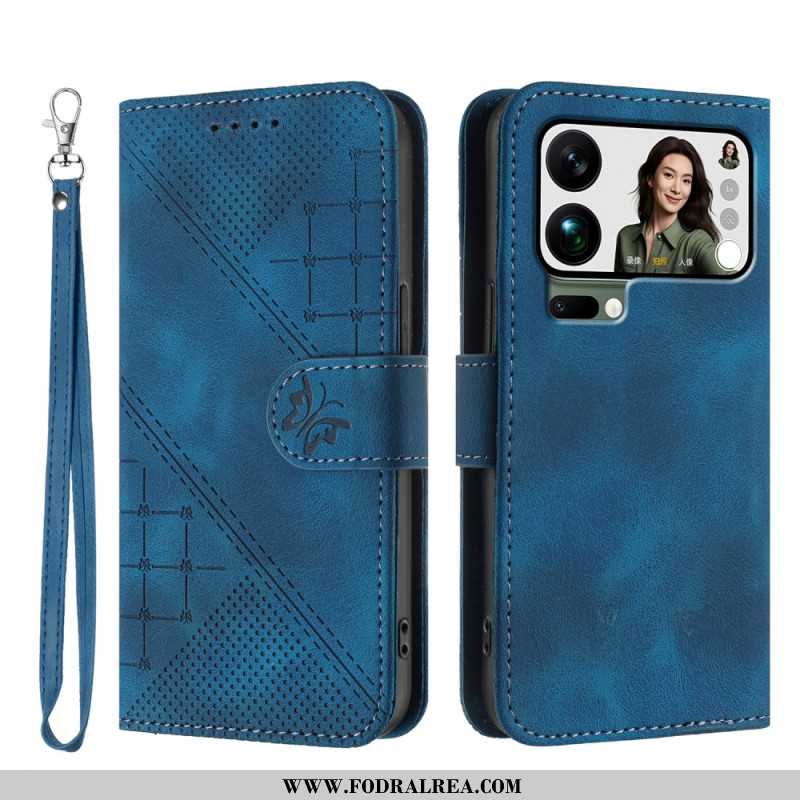 Läderskal Fodral Xiaomi 17 Pro Max Fjärils- Och Geometrisk Design