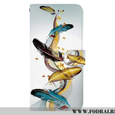 Läderskal Fodral Xiaomi Redmi Note 14 4g Färgglada Fjädrar