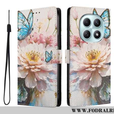 Läderskal Fodral Xiaomi Redmi Note 15 5g Fjäril Och Blommor