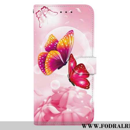 Läderskal Fodral Xiaomi Redmi Note 15 5g Rosa Fjärilar