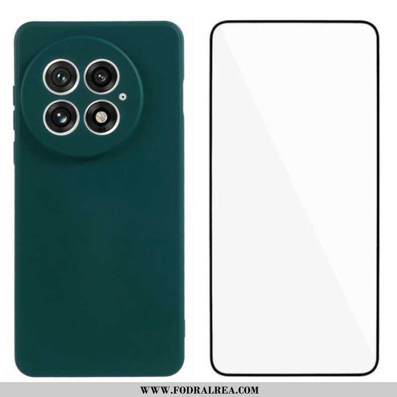 Skal För Oneplus 13 2-i-1 Flexibelt Silikonskydd Med Härdat Glas