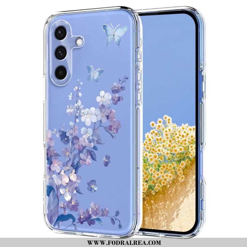 Skal För Samsung Galaxy S25 Fe Transparent Blom- Och Fjärilsdesign