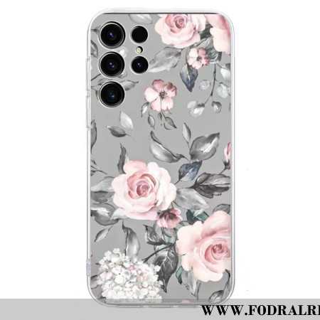 Skal För Samsung Galaxy S25 Ultra 5g Blommönster På Grå Bakgrund