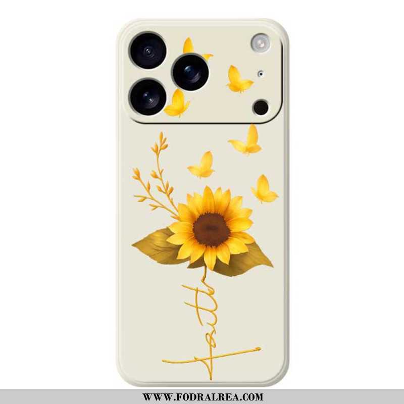 Skal För iPhone 17 Pro Flytande Silikon Med Solrosor Och Fjärilar