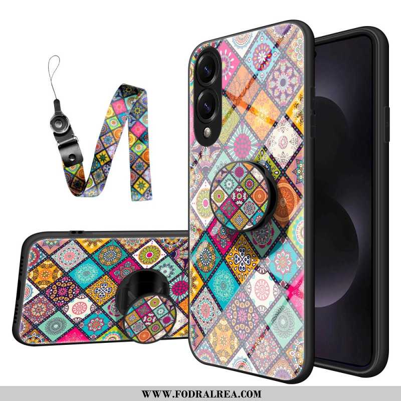 Skal Samsung Galaxy S25 5g Edge Stativ Och Rem Med Lapptäcksmönster