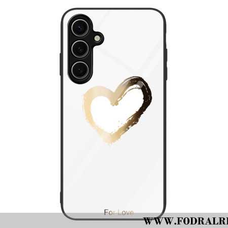 Skal Samsung Galaxy S25 5g Telefonfodral Guldhjärta På Vit Bakgrund Härdat Glas