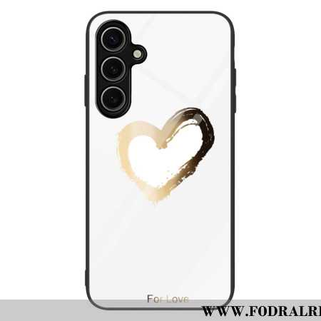Skal Samsung Galaxy S25 Plus 5g Guldhjärta I Härdat Glas På Vit Bakgrund