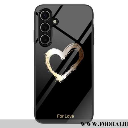 Skal Samsung Galaxy S25 Plus 5g Härdat Glas Med Guldfärgat Hjärta På Svart Bakgrund