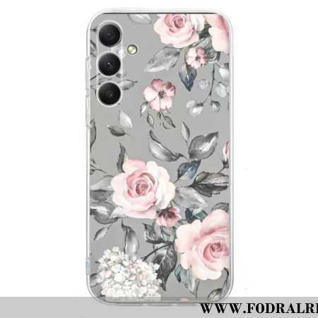 Skal Samsung Galaxy S26 Blommor På Grå Bakgrund