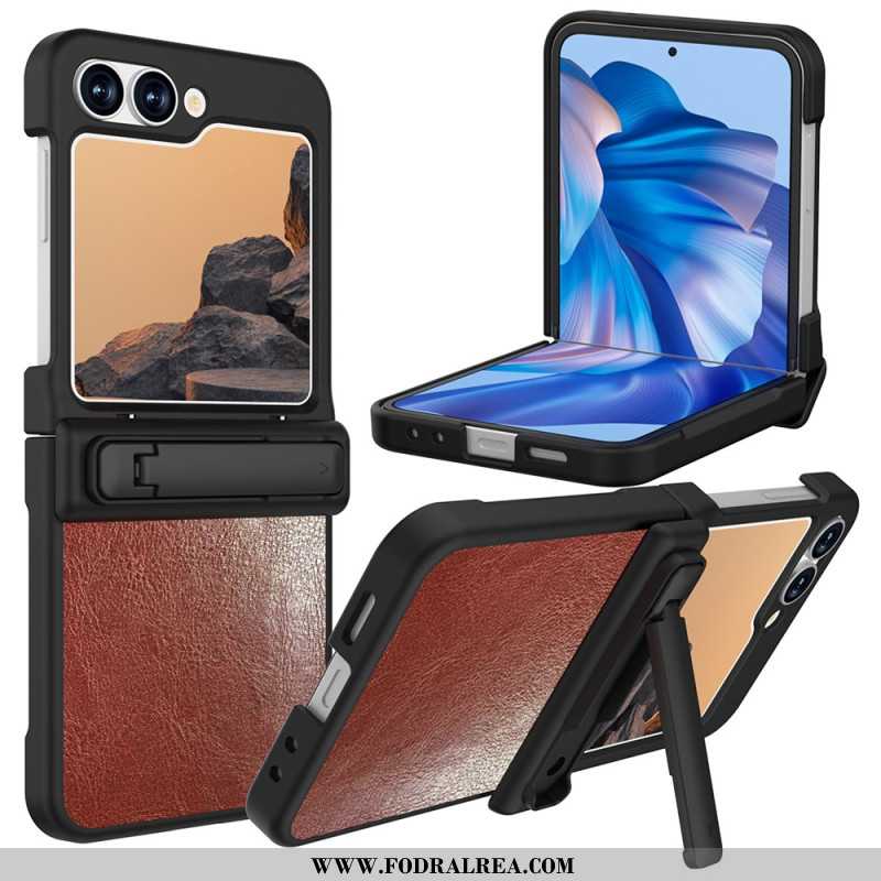 Skal Samsung Galaxy Z Flip 7 Fe Telefonfodral Lädereffekt Med Stativ