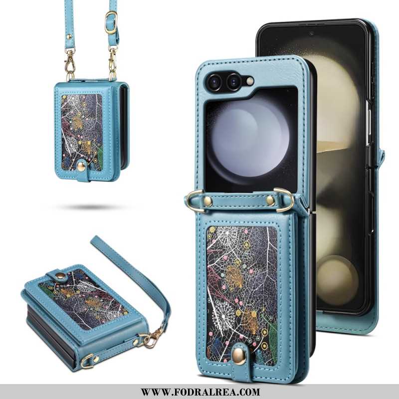 Skal Samsung Galaxy Z Flip 7 Marmorerad Korthållare Och Axelrem