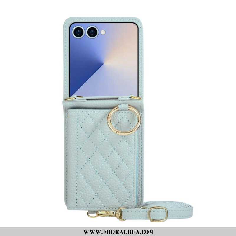 Skal Samsung Galaxy Z Flip 7 Quiltad Plånbok Med Axelrem