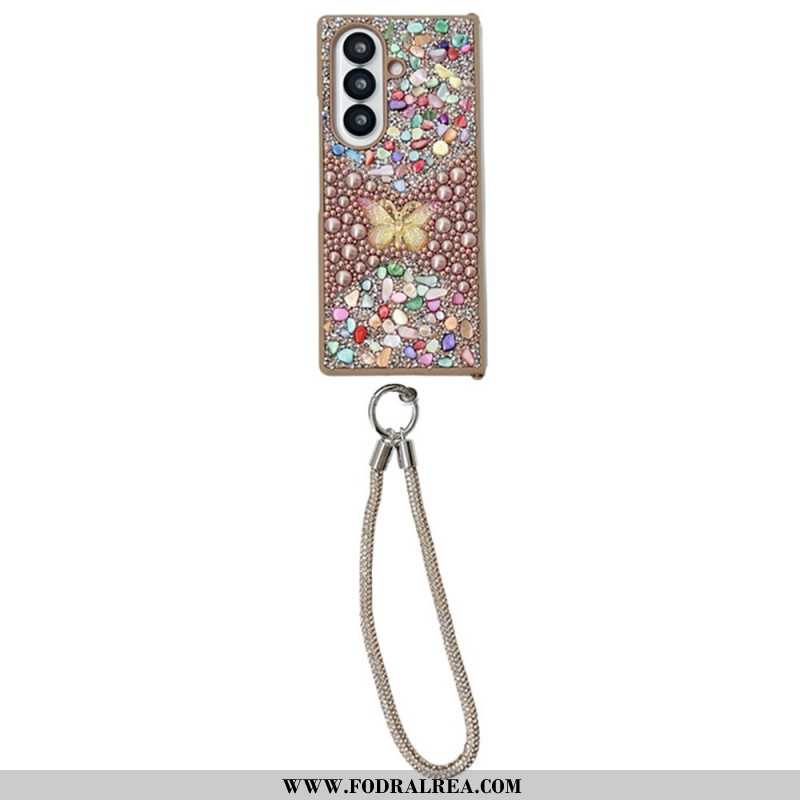 Skal Samsung Galaxy Z Fold 7 Fjäril Med Strass Och Rem