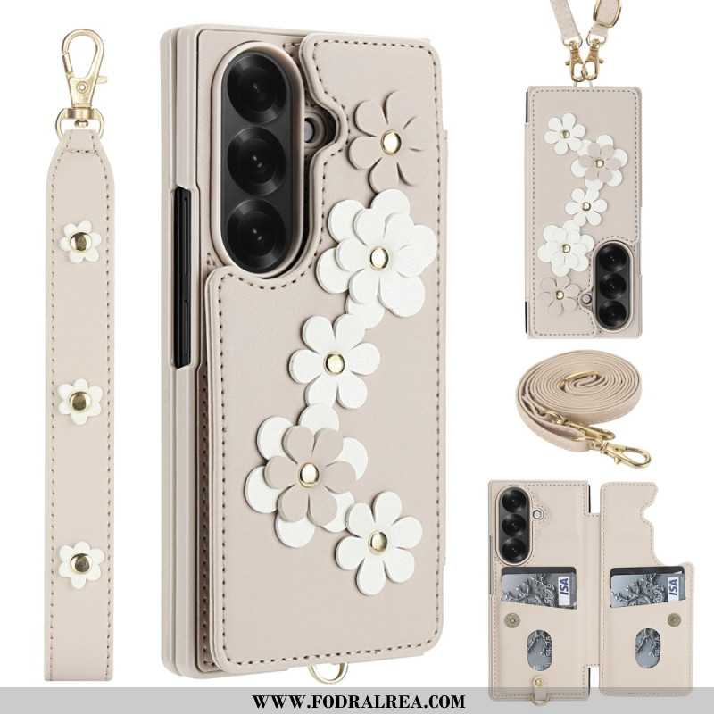 Skal Samsung Galaxy Z Fold 7 Korthållare Och Stativ Med 3d-blommor