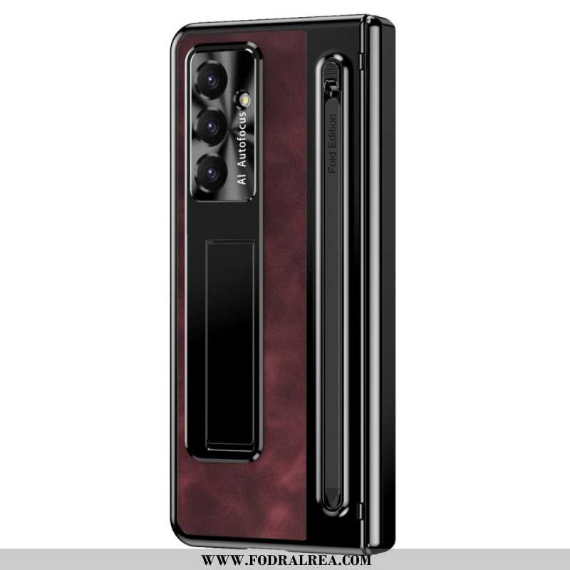 Skal Samsung Galaxy Z Fold 7 Stativ Med Lädereffekt Och Stylushållare