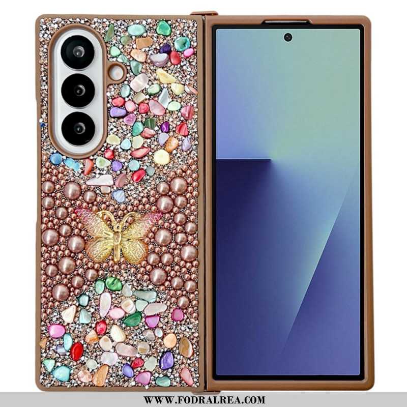 Skal Samsung Galaxy Z Fold 7 Telefonfodral Fjäril Med Strass
