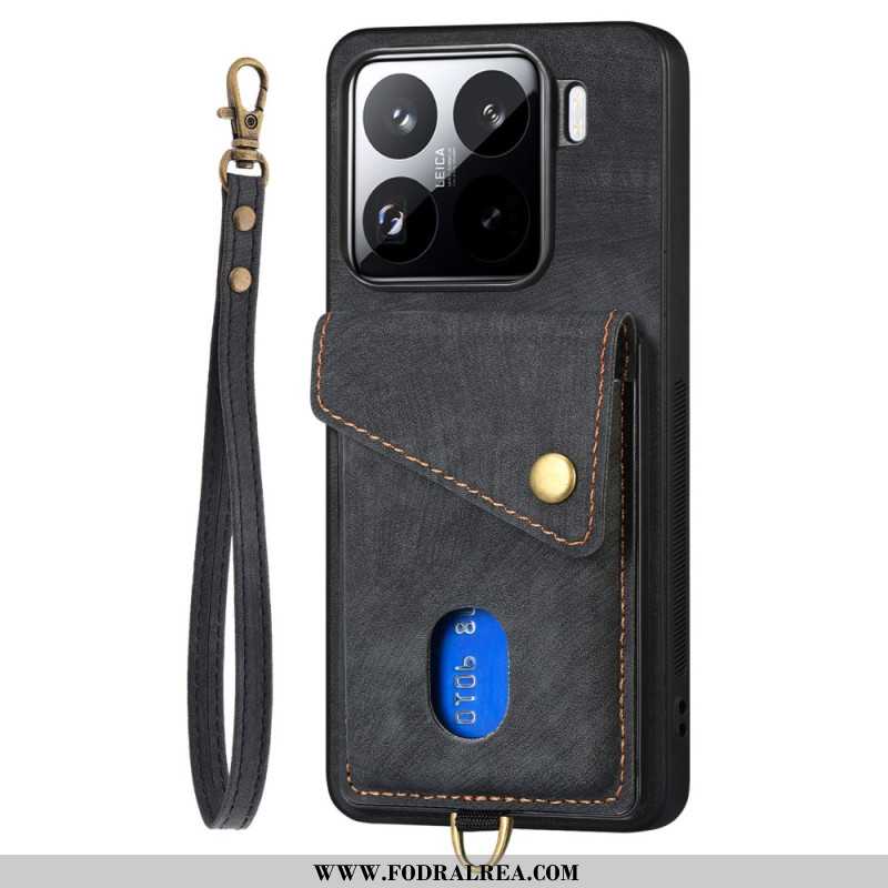 Skal Xiaomi 15 Korthållare Och Rem I Mockaeffekt