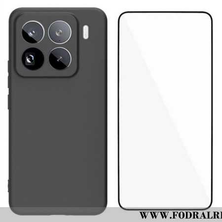 Skal Xiaomi 15 Pro Matt Silikon Med Skärmskydd I Härdat Glas