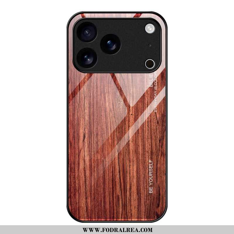 Skal iPhone 17 Pro Max Telefonfodral Härdat Glas Med Träeffekt