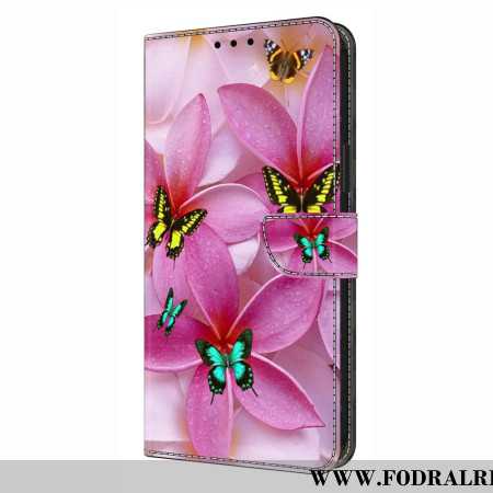 Skyddsfodral Xiaomi Redmi Note 14 4g Rosa Fjärilar Och Blommor